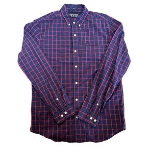 Hawker Rye Mens Shirt Long Sleeve Button Down Navy Blue Red Size Medium